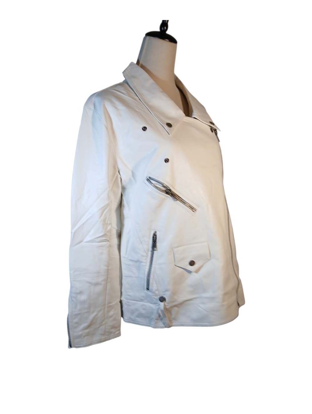 NWT White Faux Leather Cropped Moto Jacket Size Medium - Picture 3 of 11